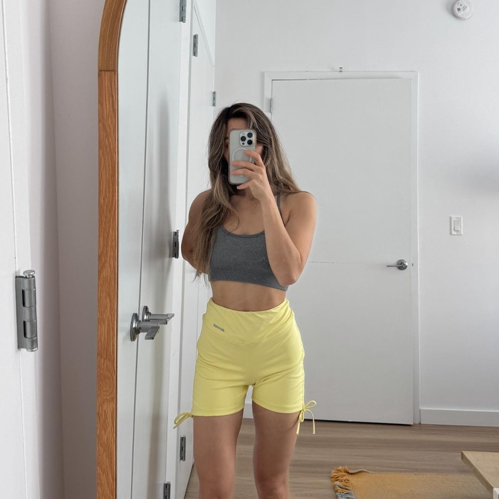 Bo+Tee yellow ruched shorts